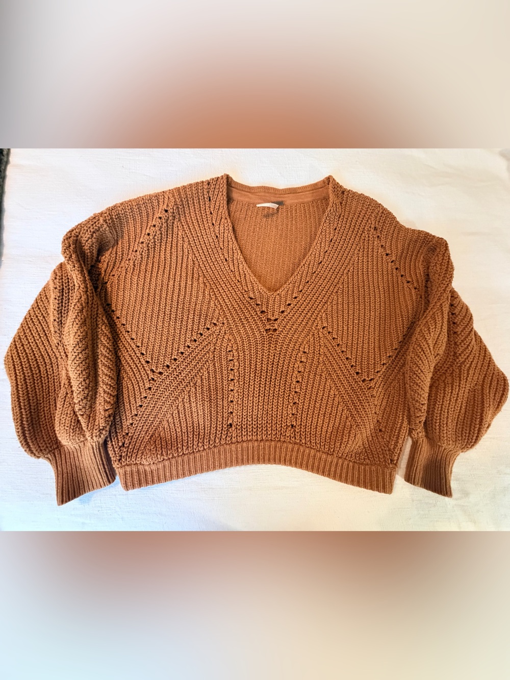 Free People V-Neck Chunky Knit Sweater - Rust